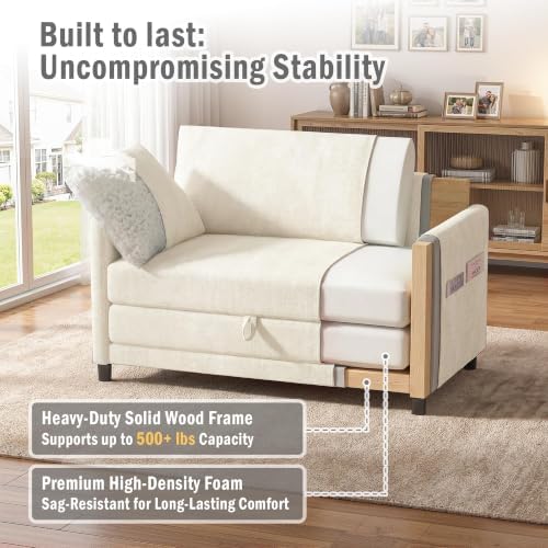 Convertible Sofa Bed with Foldable Side Table, 51" Pull Out Sleeper Couc...