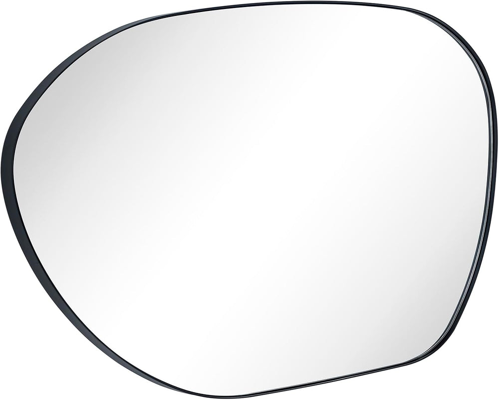 22 x 30 Black Asymmetrical Irregular Mirror Matt Black Metal Framed Accent Mi...