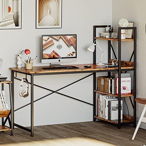IRONCK Computer Desk 47" with Power Outlet and Storage Shelves,Rustic Brown