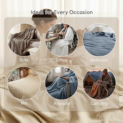 WDCOZY 100% Cotton Muslin Blanket King Size 4-Layer for Bed Breathable Lightw...