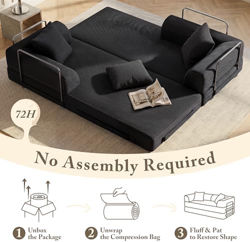 89" Convertible Futon Sofa Bed, Boneless Couch for Living Room, 3 Seater