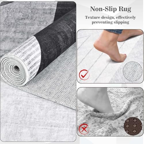 Yinhua Modern Geometric Area Rugs 5x7 Grey Black Rugs for Living Room Washabl...