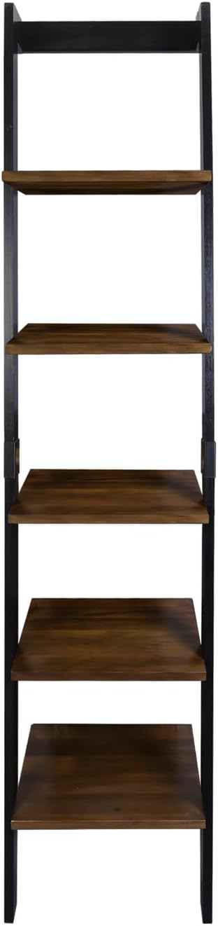 Kavari 5-Tier Leaning Ladder Bookcase with Solid American Gum Shelves - Black...