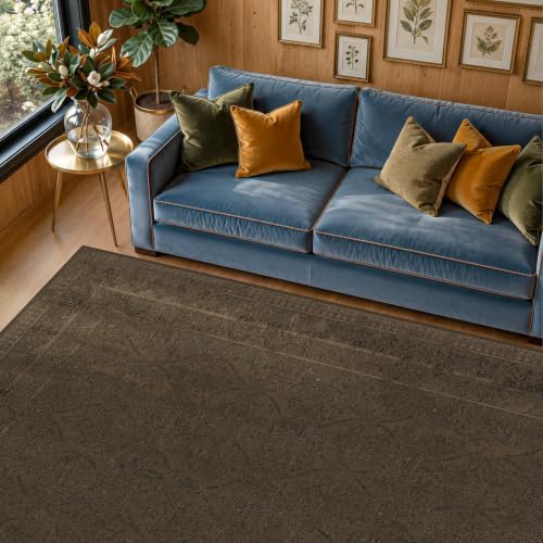 Brown Vintage Washable 8x10 Area Rug for Living Room & Bedroom, Non-Slip ...