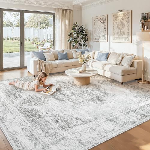 Gent drizz 8x10 Area Rugs for Living Room, Gray Washable Rugs Vintage