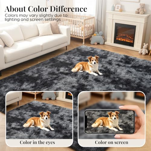 PLHXFR 8x10 Area Rugs Living Room: Fluffy Bedroom Soft Shag Rug Black Grey