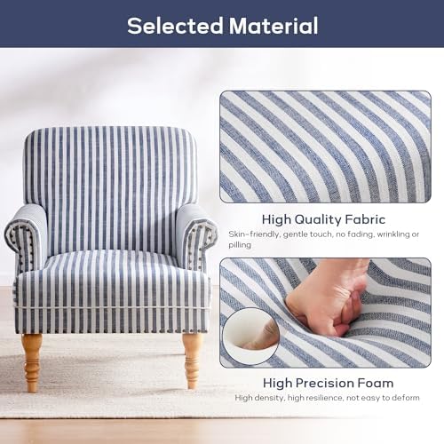 HUIMO Linen Fabric Accent Chair, Mid-Century Modern Armchair with Solid Wood ...