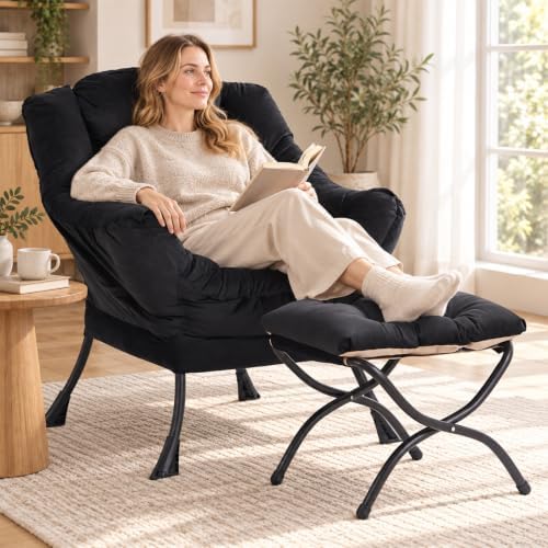 Lazy Chair with Ottoman,Comfy Accent Living Room Chair with Footrest Set