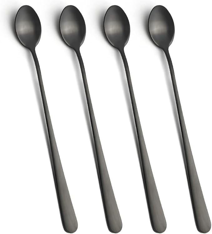 IQCWOOD Long Handle Ice Tea Spoons, 9-inch Black Coffee Stirrers, Stainless by IQCWOOD