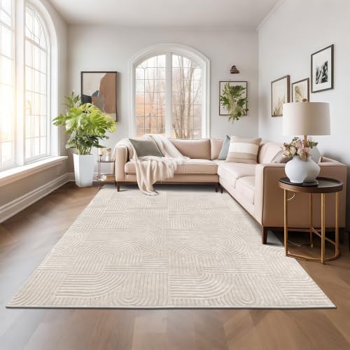 Pauwer 8x10 Area Rugs for Living Room, Modern Non Slip Washable Rug, Beige