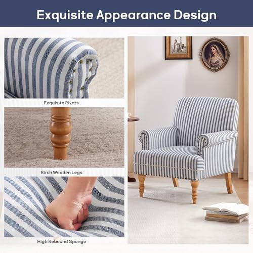 HUIMO Linen Fabric Accent Chair, Mid-Century Modern Armchair with Solid Wood ...