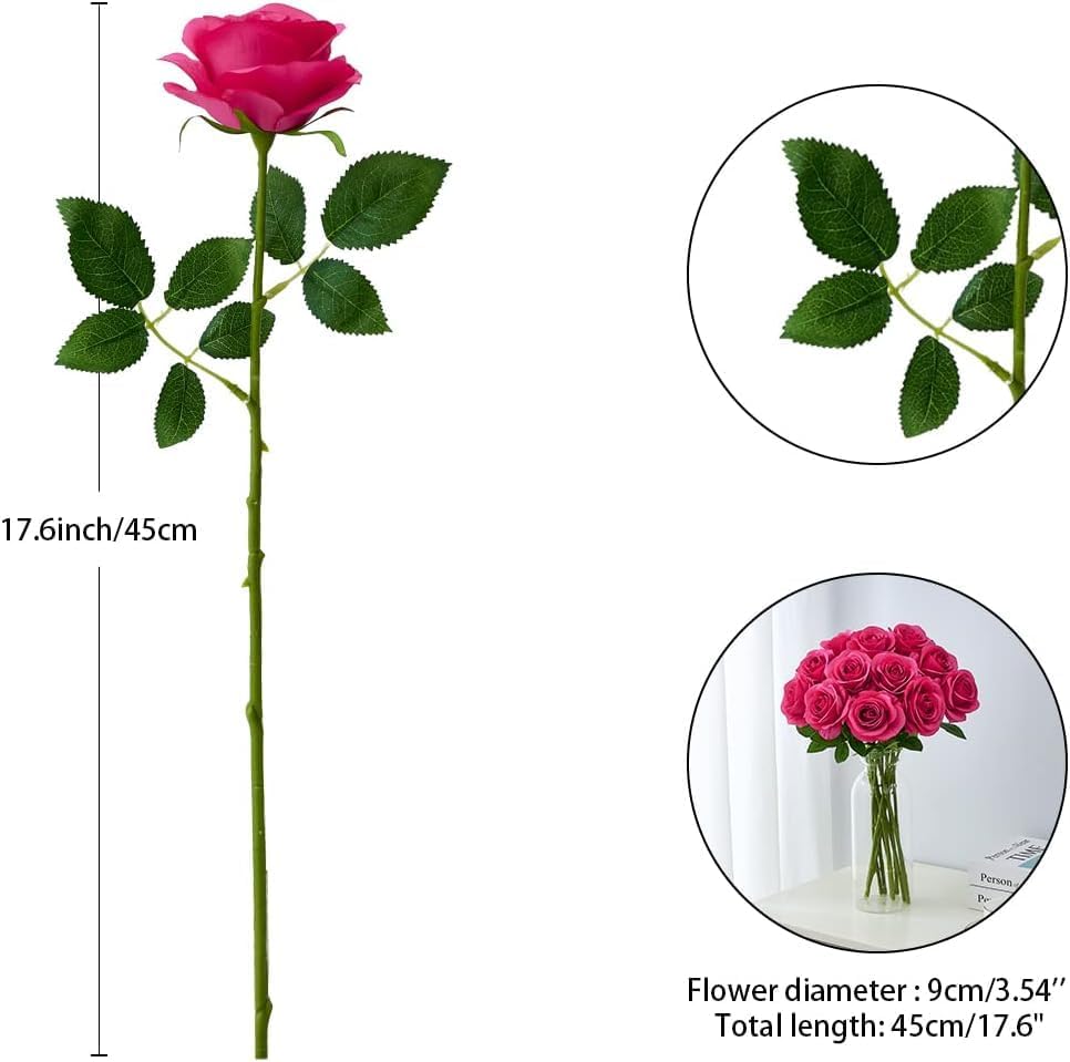 55 Pcs Hot Pink Roses Artificial Flowers Bulk, Artificial Roses Fake Flowers ...