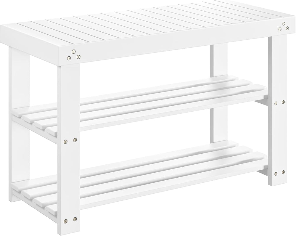 Pipishell 3 Tier Bamboo Shoe Rack Bench for Entryway, White