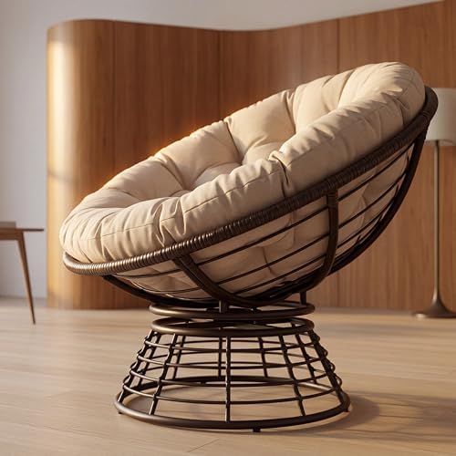 Cushion Papasan Swivel Chair, Ergonomic Wicker Round Chair with Thick Padding...