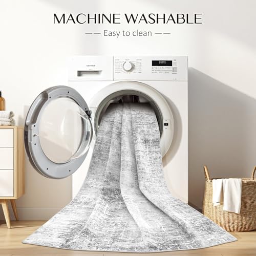 kakania Abstract 10x14 Area Rugs for Living Room: Washable Rugs Grey White