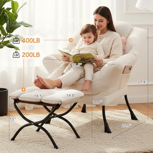 Lazy Chair with Ottoman, Comfy Reading Chair for Bedroom