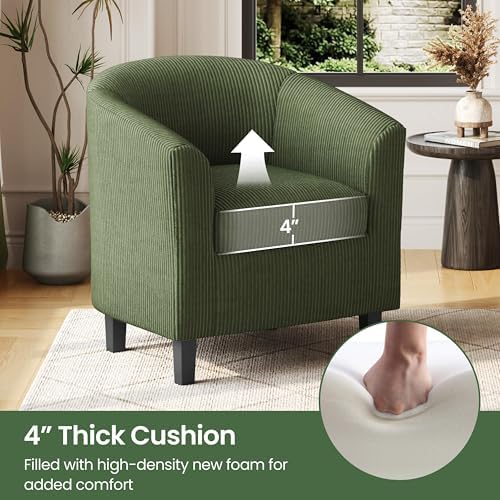 Yaheetech Accent Chairs, Corduroy Barrel Armchairs, Dark Green