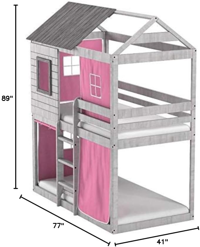 DONCO Twin/Twin Blind Bunk Loft Bunk with Pink Tent Kit