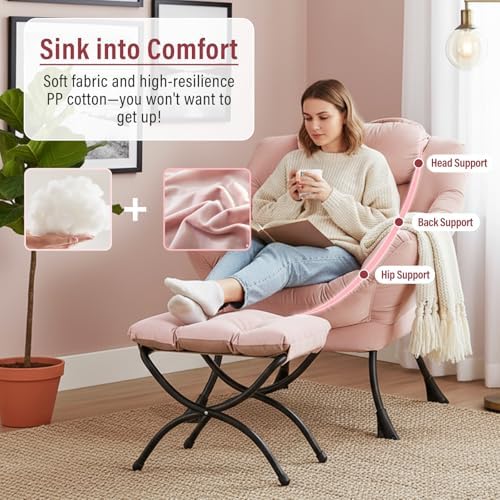 Furlide Lazy Chair with Ottoman, Modern Chair with Folding Footrest, Lounge A...