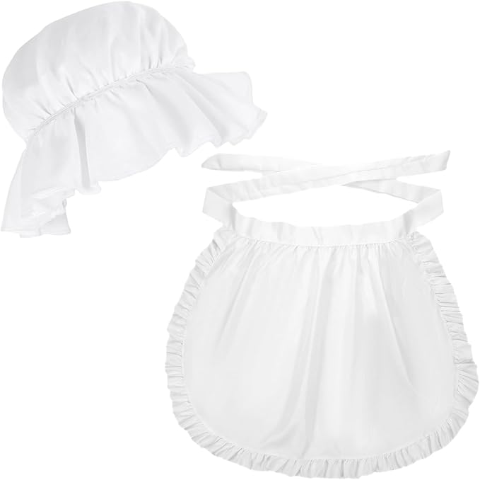 Tucnoeu 2pcs White Mob Cap Half Apron Halloween Colonial Costume Set Women by Unknown