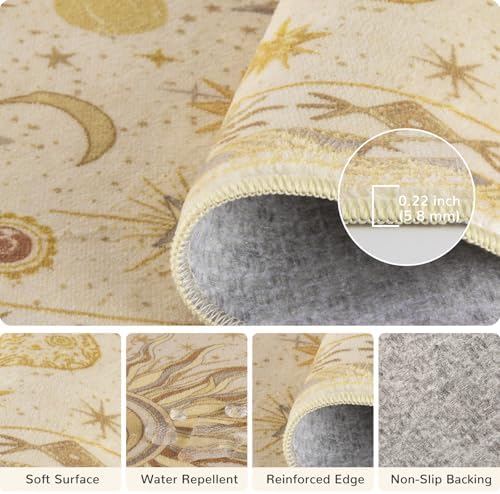 Vacuum-Friendly, 5x7 Washable Area Rug, Beige Camel Brown