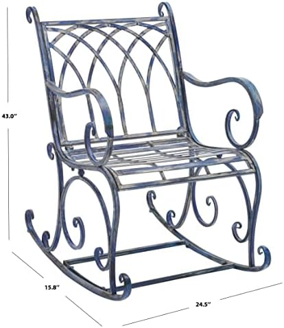 SAFAVIEH Outdoor - Medrano Iron Rocking Chair - Mossy Blue Iron Metal - Vinta...