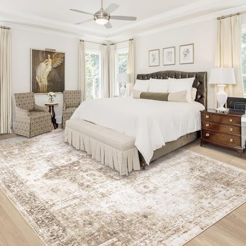 Area Rug 8x10 Washable Rug, Vintage Boho Medallion Rugs Non-Slip Soft Low Pil...