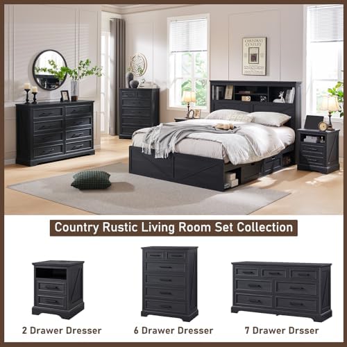 ACCOHOHO 7 Drawer Dresser, 52" Wide Farmhouse Chest for Bedroom, Black