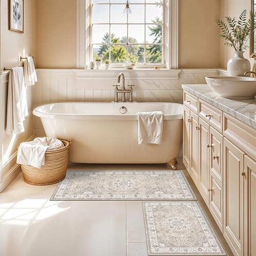 2-Piece Kitchen Runner Rug Set: Washable Non-Slip Floor Mats for Sink & S...