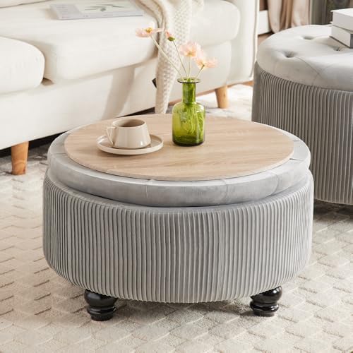24Inch Round Storage Ottoman Coffee Table for Living Room