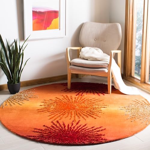 SAFAVIEH Soho Collection 6' Round Rust / Multi SOH712R Handmade Starburst...