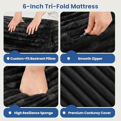 Erament Tri-Fold Futon Sofa Bed, 6 Inch Foldable Floor Couch, High-Density Fo...