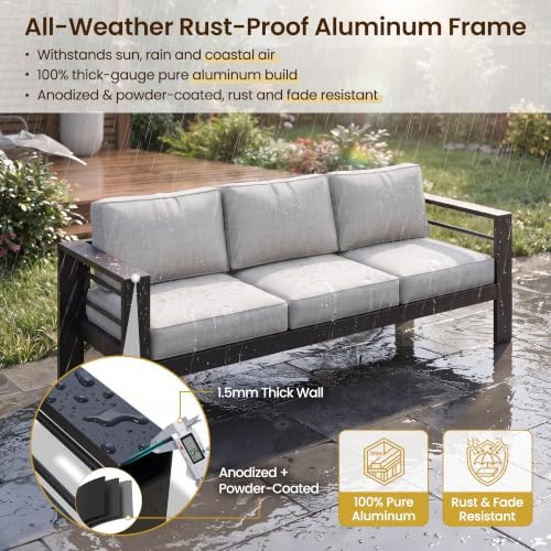 Kiss the Water 3 Seats Aluminum Outdoor Patio Sofa Set, All Weather Rust-Proo...