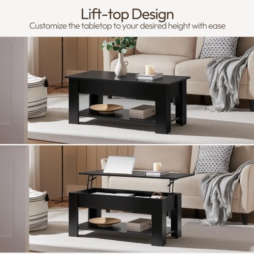 Yaheetech Black Lift Top Coffee Table with Storage for Living Room, 38.6"