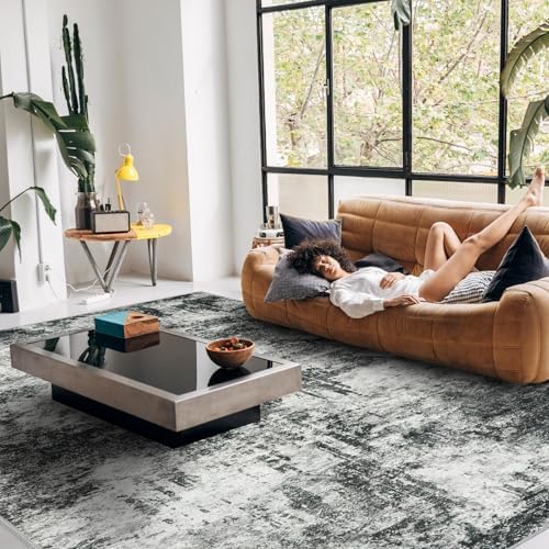 RUUGME 9x12 Abstract Area Rug: Large Non Slip Living Room Rugs Dark Grey