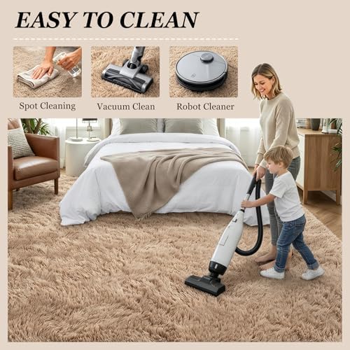 8x10 Area Rug Living Room Bedroom: Fluffy Plush Shag Carpet Beige