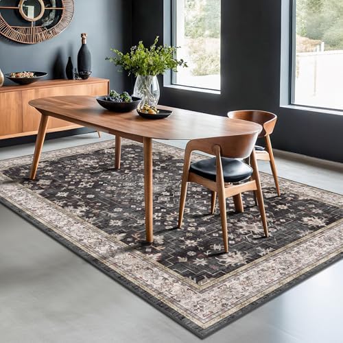 Black Modern Farmhouse 5x8 Area Rug for Living Room, Boho Large Entryway Rug,...