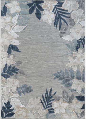 Outdoor Rug 6x9 Washable Area Rugs Indoor Outdoor Carpets Blue Border Floral ...