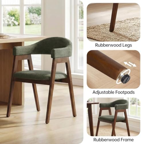 VKNOW Wooden Barrel Dining Chairs Set of 2 with Arms and Curved Back, Green