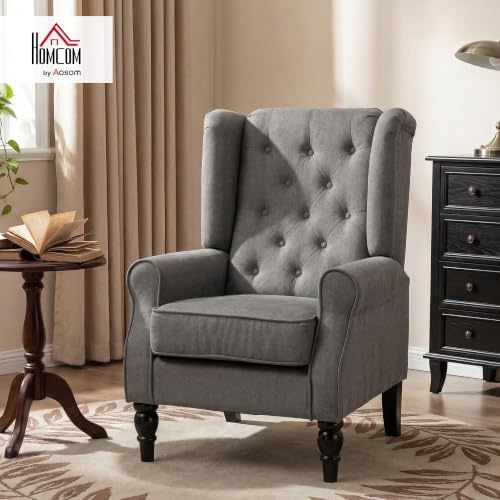 HOMCOM Comfy Accent Chair for Living Room, Wingback Armchair, Dark Gray