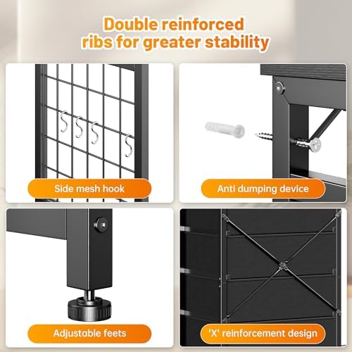 EnHomee 49.2" W Dresser with Hanging Rack & 6 Drawers, Grid Panel &a...