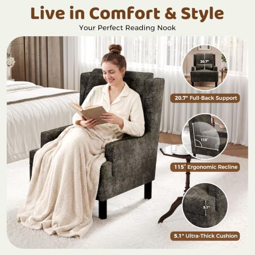 Garvee Wingback Accent Chair for Living Room, Mid-Century Modern Reading Chai...