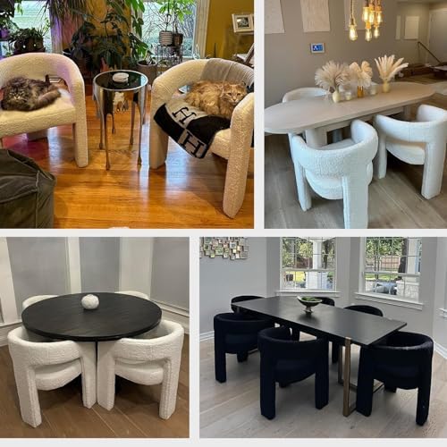 Modern Sherpa Barrel Dining Chair Upholstered Faux Fur Dining Room Chair with...