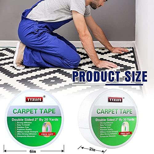 YYXLIFE 2-Sided Carpet Tape, Removable Multi-Purpose Heavy Duty, for Hardwood & Outdoor Rugs, 2" x20/30YD