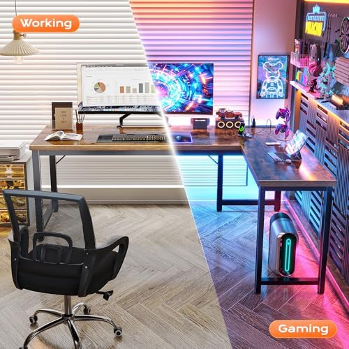 Huuger 63 Inch L Shaped Desk with Power Outlets and USB-C Port, 0.95 Inch Thi...