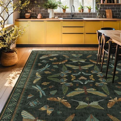 Hazo Haus Dark Green Insect Area Rugs 8x10 for Living Room, Dining Room Under...