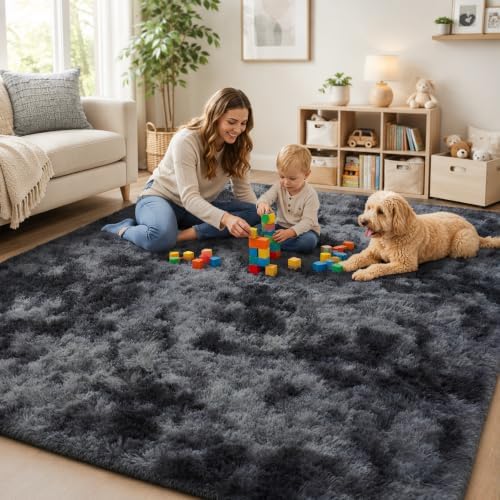 PLHXFR 8x10 Area Rugs Living Room: Fluffy Bedroom Soft Shag Rug Black Grey