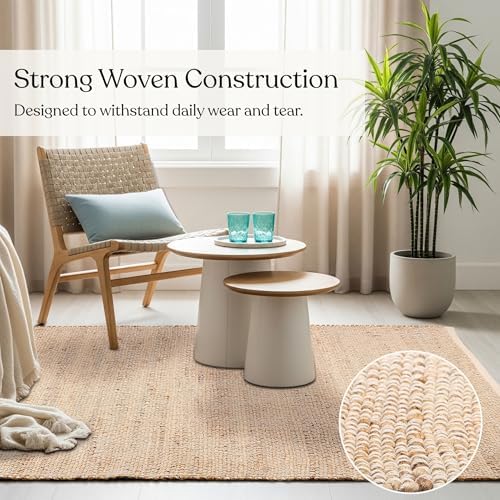 Delara Handwoven Jute and Cotton Area Rug - Natural Rug, Farmhouse Accent Rug...