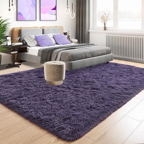 Tepook 6x9 Area Rugs for Living Room, Fluffy Gray Purple Rug for Bedroom