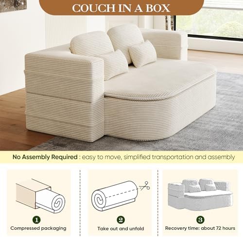 Antetek Convertible Sleeper Sofa, Modern Folding Futon Corduroy Floor Foam Co...